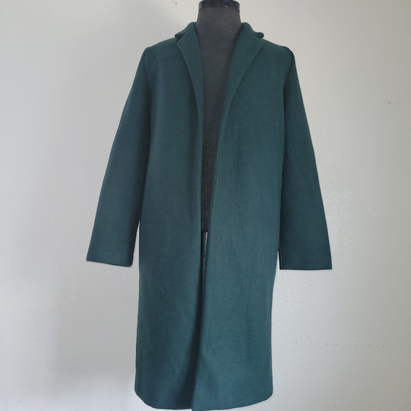 Zara Dark Green Women's Laper Collard Side Pockets Overcoat Side Large - Picture 1 of 11